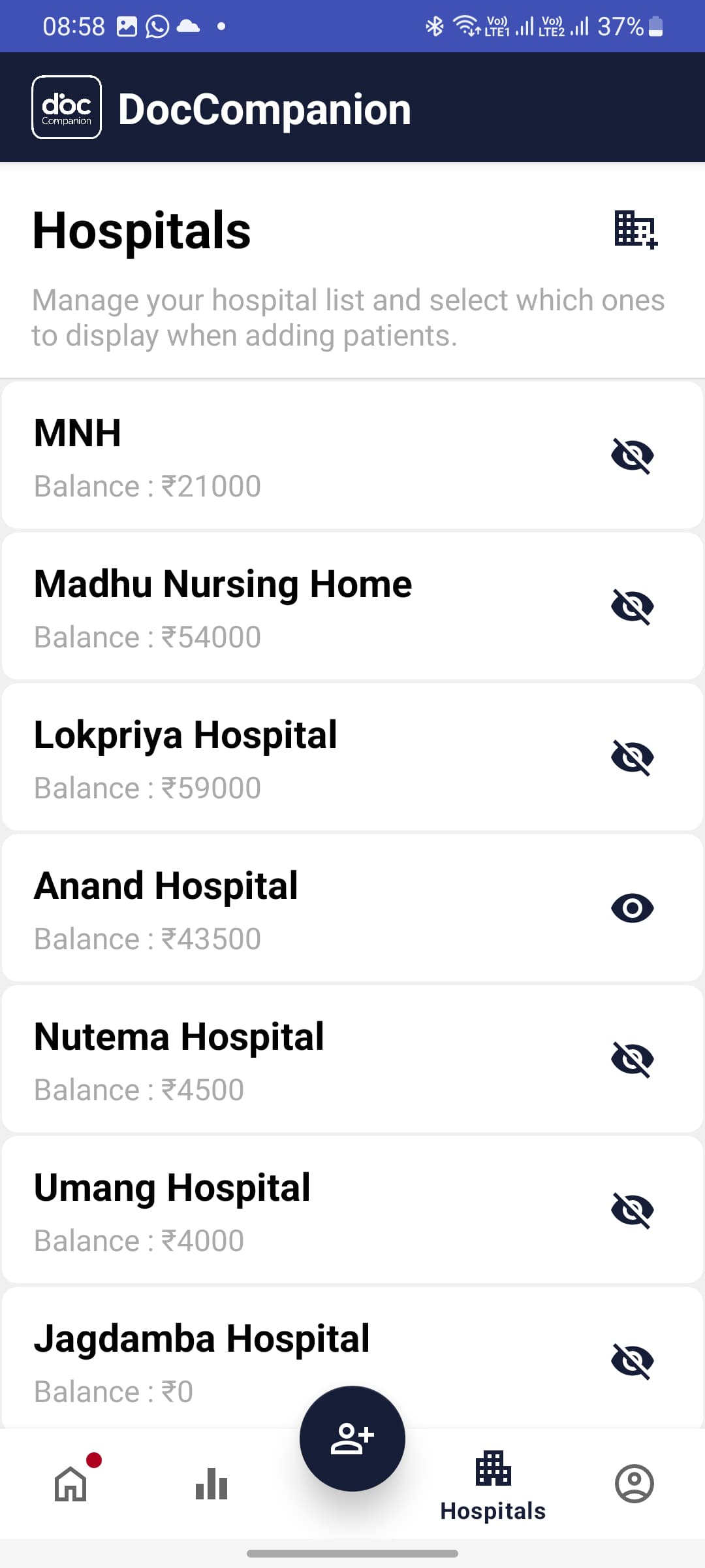 App Screenshot: Multi-Hospital Patient List